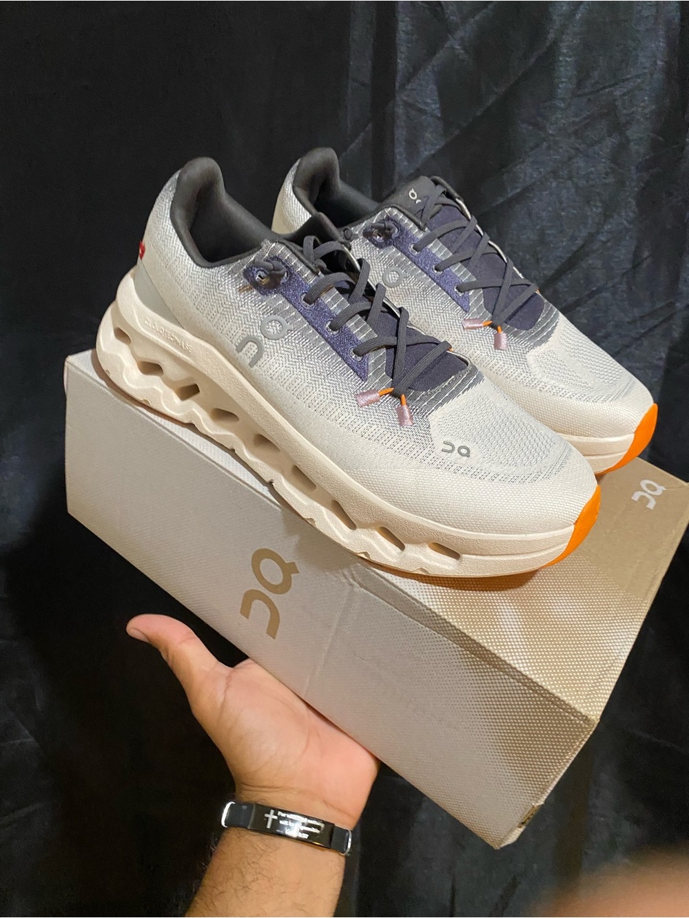 On Cloudtilt Lace-Up Sneakers in White with Orange Accent